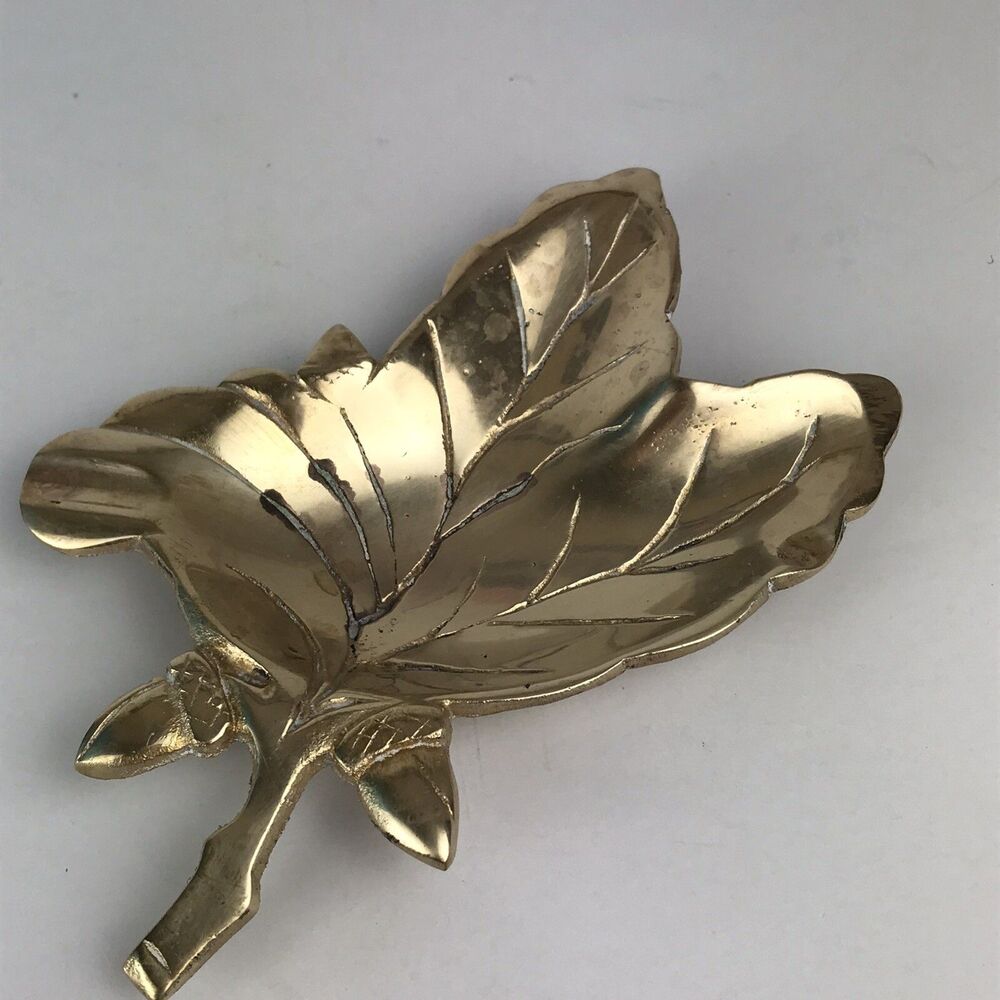 Brass Leaf Jewelry Tray Trinket Dish Cigarette Dish Mid Century Vintage